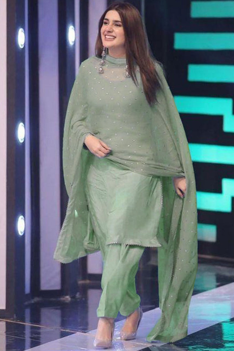 Buy Dusty Green Silk Patiala Suit for Eid with Gota Patti Work ...