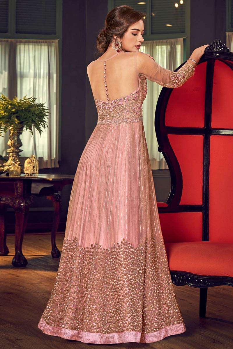 Dusty Pink Anarkali style Gown Soft Net