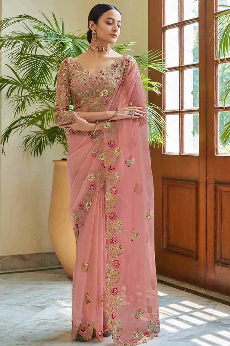 party wear embroidery saree