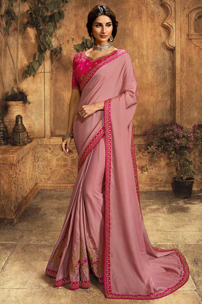 Buy Dusty Pink Silk Saree With Banglori Silk Blouse Online - SARV02407 ...
