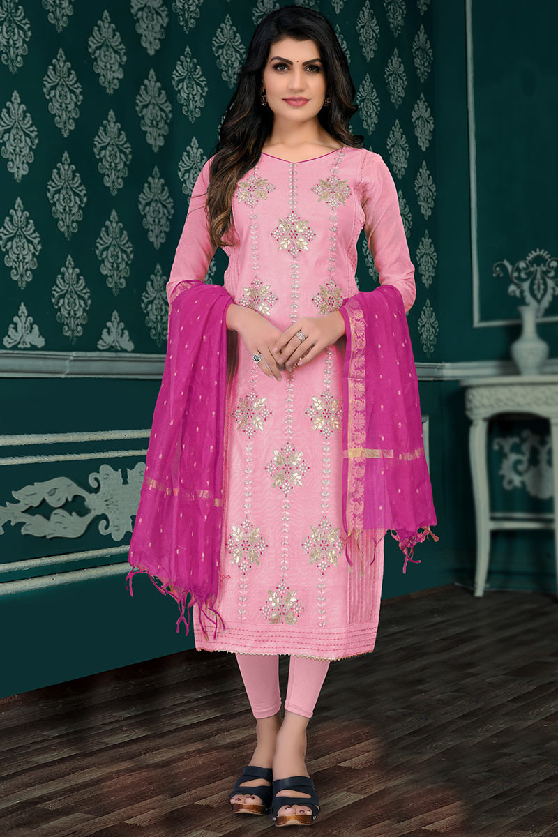 Pink Zari Embroidered Pant Style Salwar Suit Latest 3714SL02