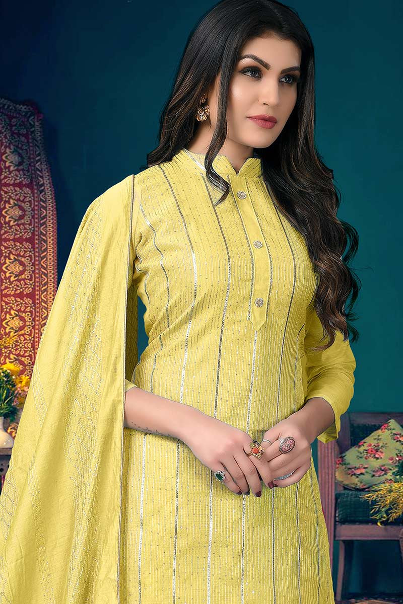 Shop Gota Patti Embroidered Yellow Trouser Suit LSTV115344