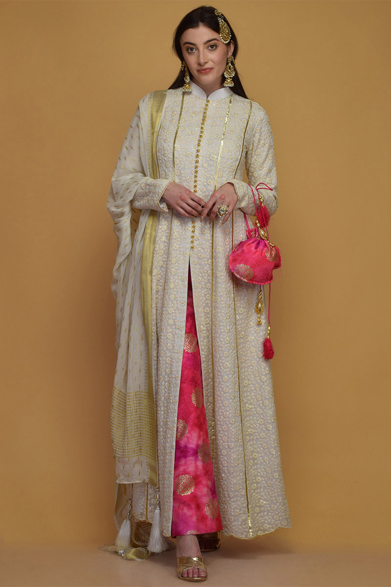 Peach Kamdani Lucknowi Chikankari Anarkali Suit  Dress365days