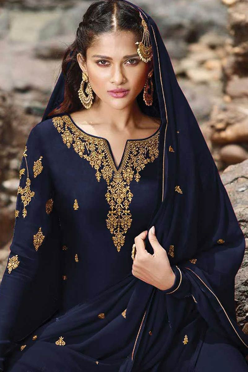 navy blue colour sharara suit