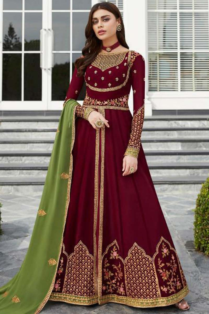 wine red anarkali