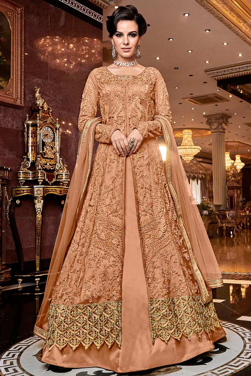 peach color anarkali dress