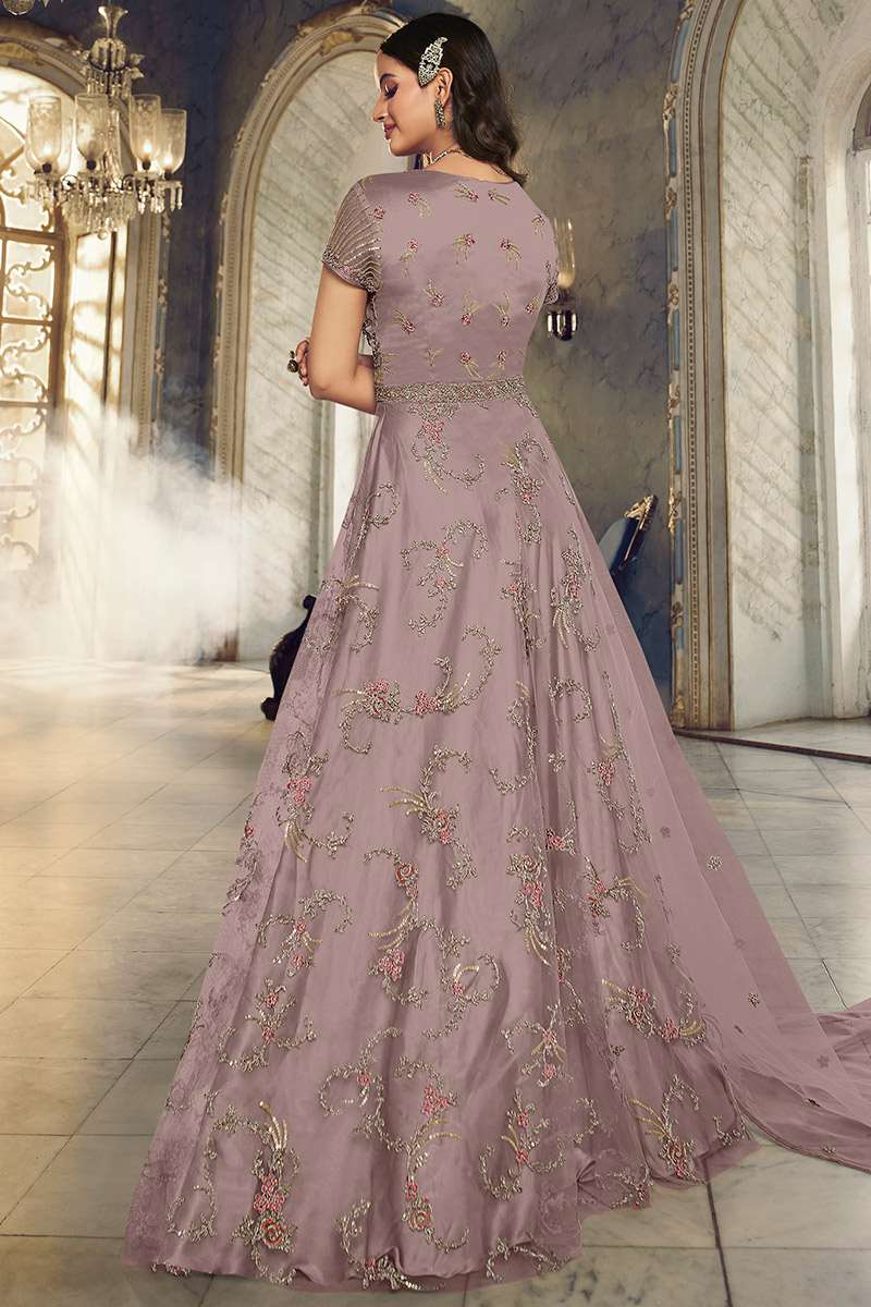 Mauve Color Net Embroidered Anarkali Suit main image 1