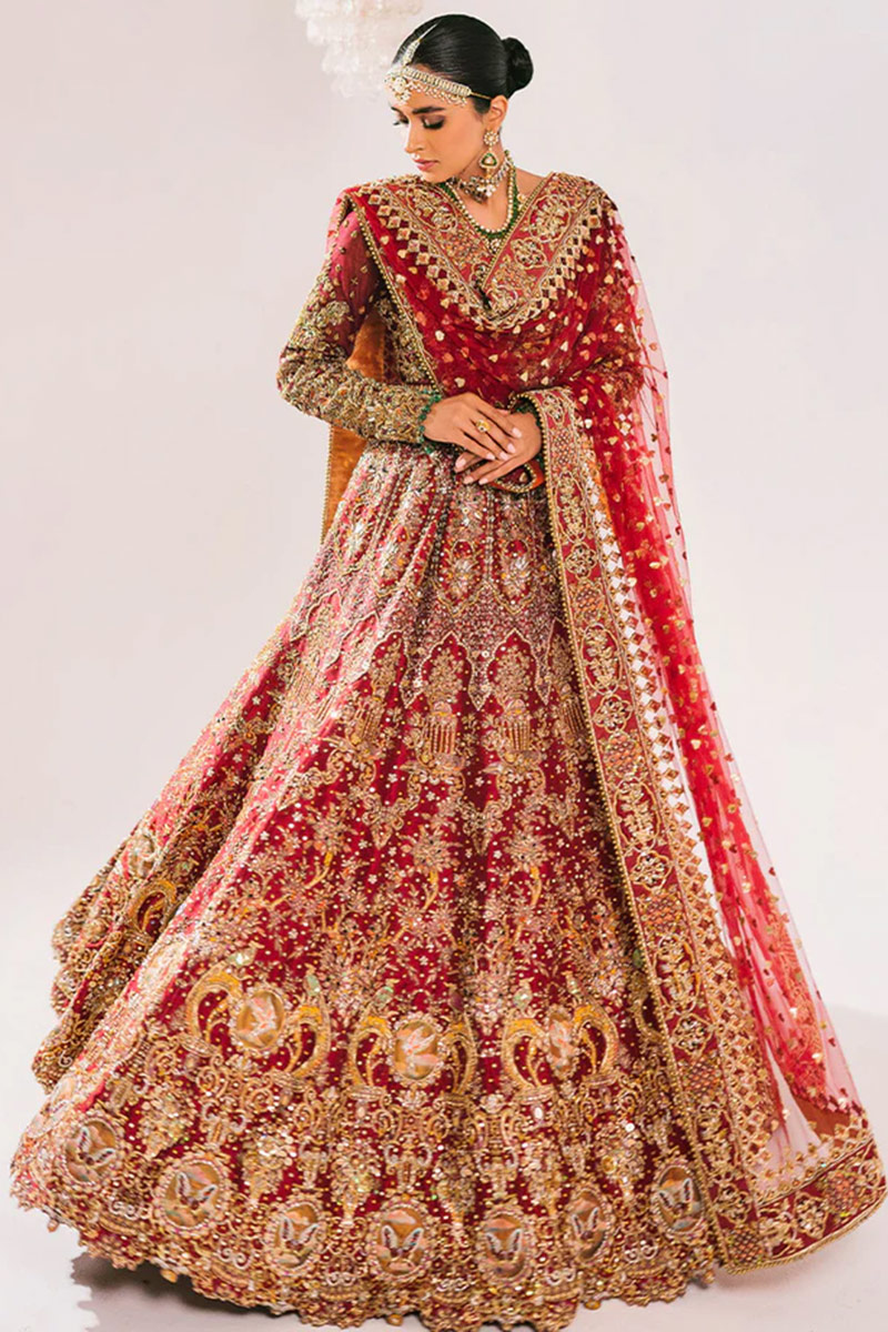 Red Hand Embroidered Lehenga Set - Net main image 0