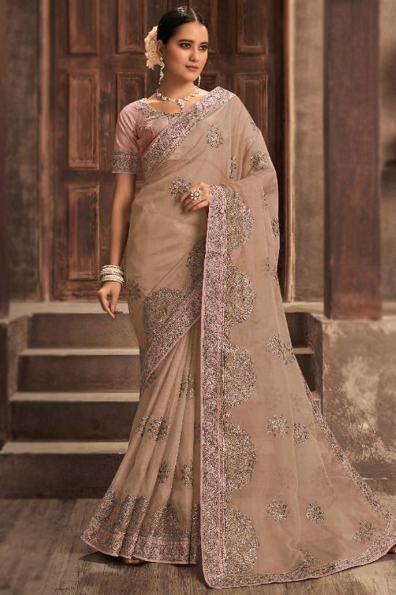 Lilac Organza Saree with Zardozi Hand Embroidery Thread Work – Khushboo  Baheti