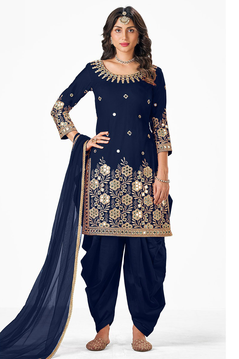 Wedding Shop Embroidered Silk Blue Patiala Salwar Suit LSTV117675
