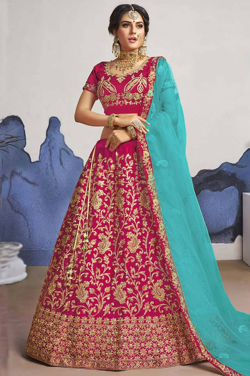 Buy Festival Plus Size Dress Satin Rani Pink Wedding Lehenga ...