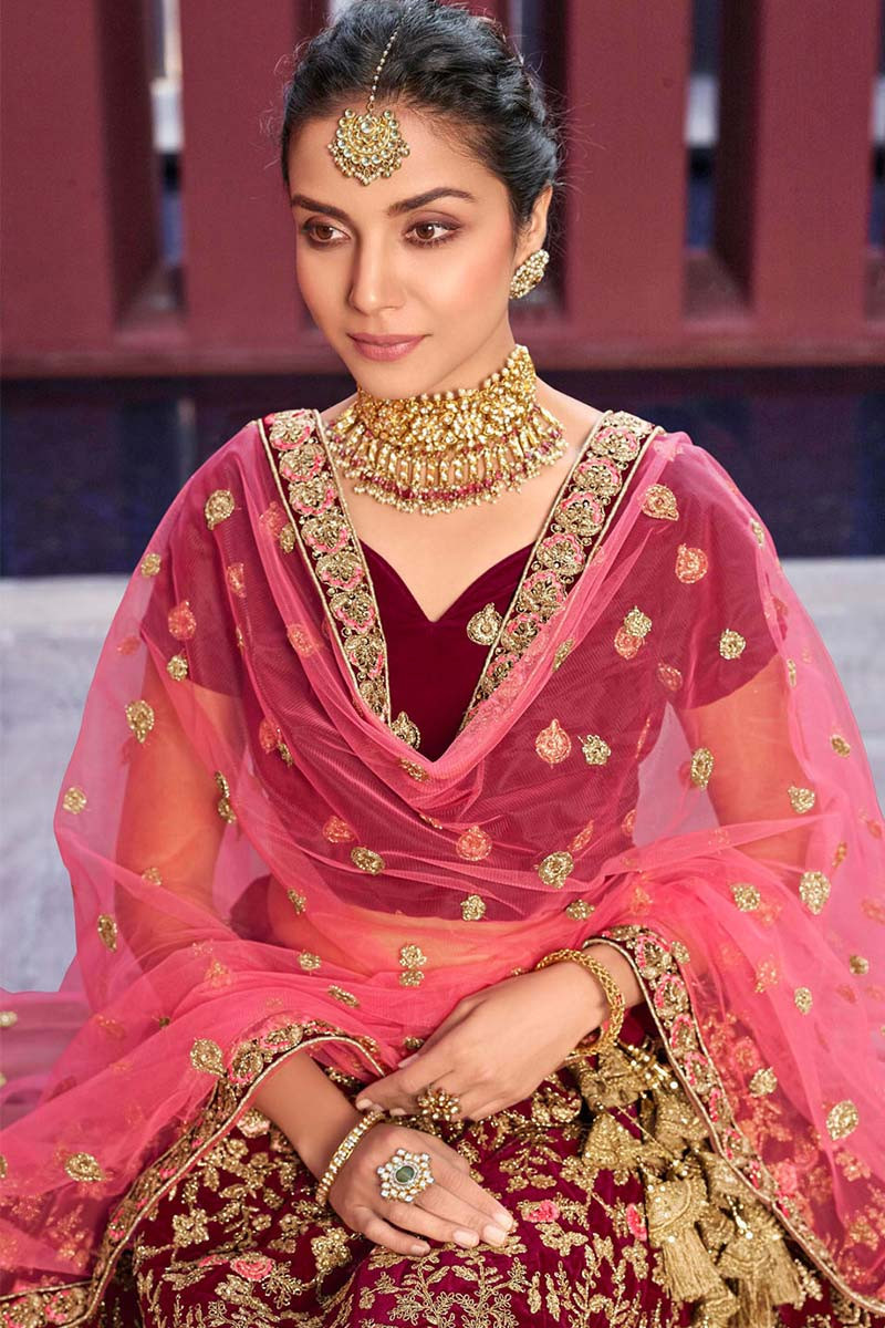 wine colour lehengas