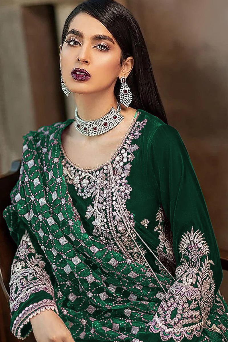 Green Zari-Border Suit with Cowl Pants
