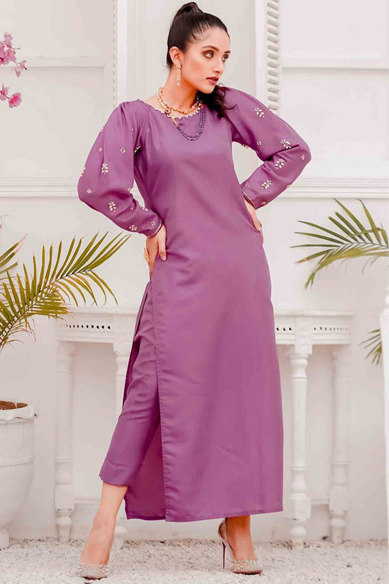 Festive Wear Light Purple Silk Plain Trouser Suit