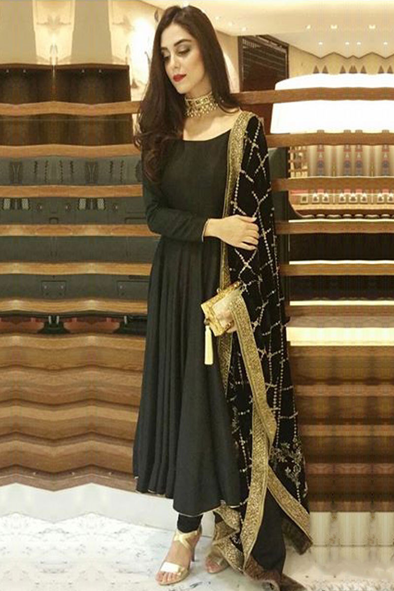 Georgette Anarkali Suit In Black Colour