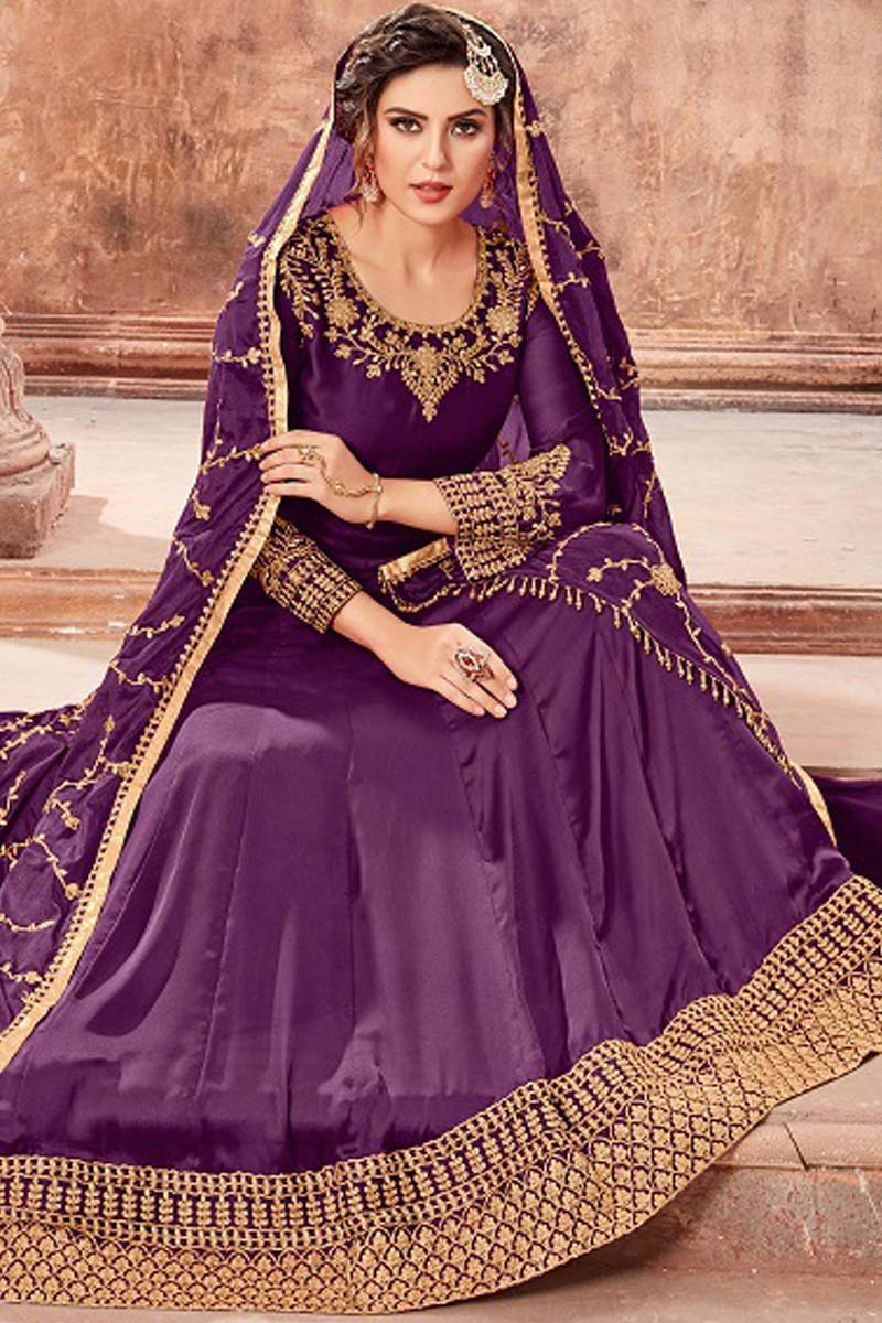 Buy Georgette Anarkali Suit In Purple Color With Resham Work Online ...