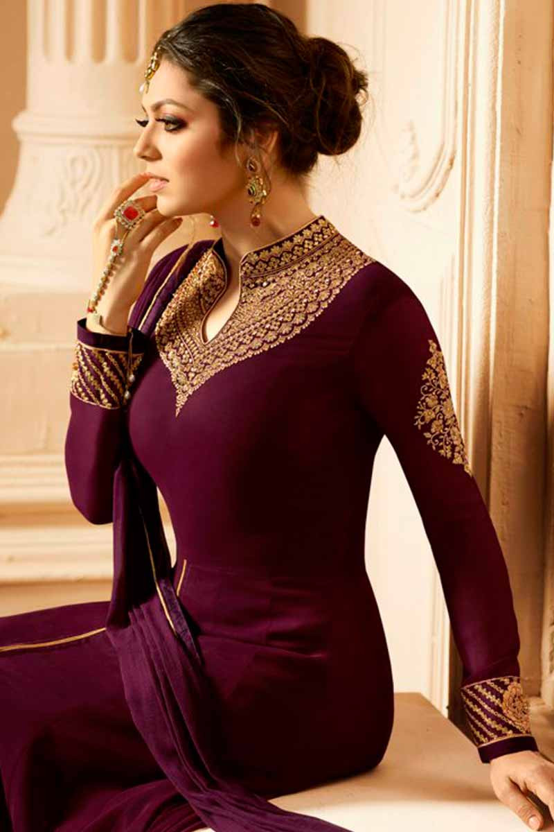 wine colour anarkali suit