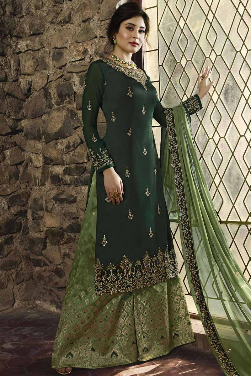 green palazzo suit