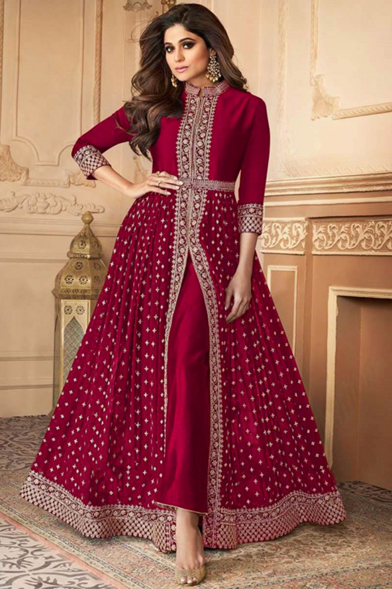 Designer Anarkali Suit in Cherry Red ...