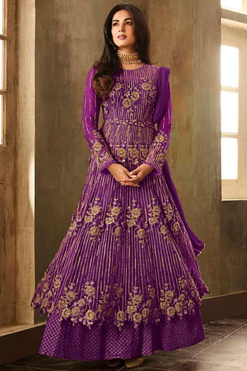 Purple colour anarkali dress