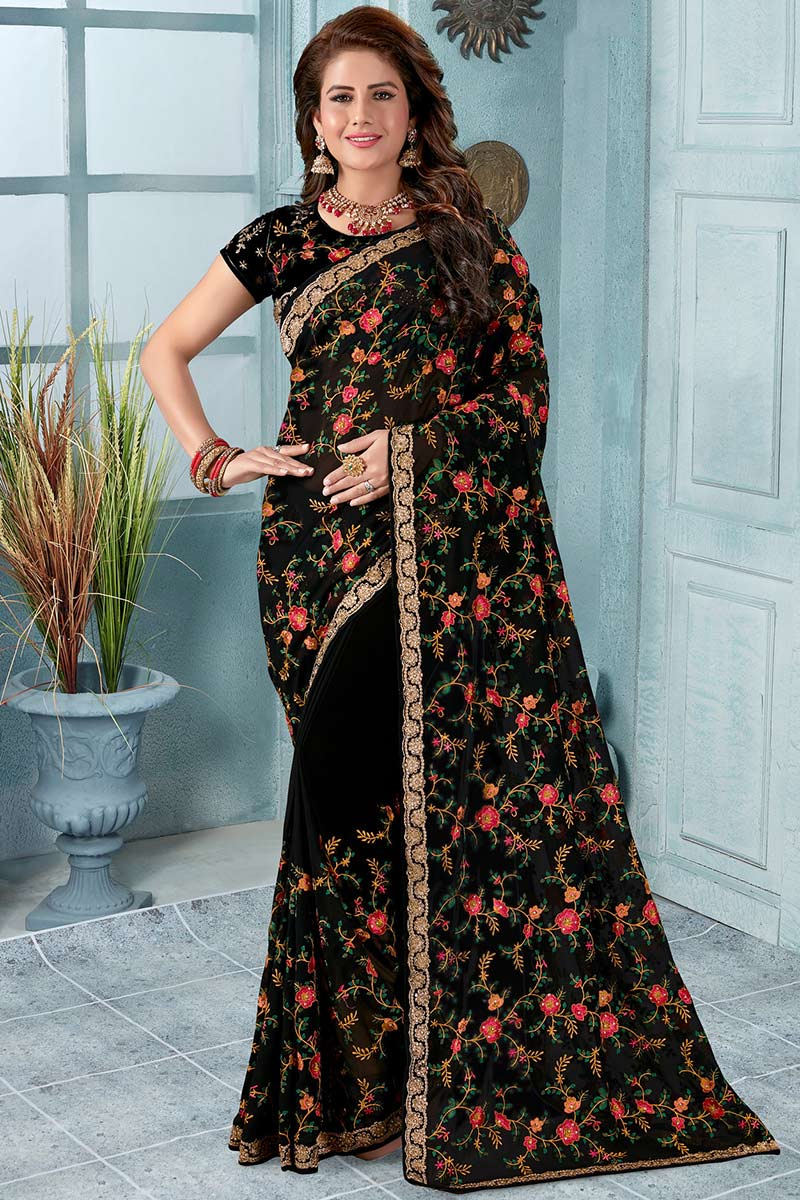 Black party wear saree with price clearance