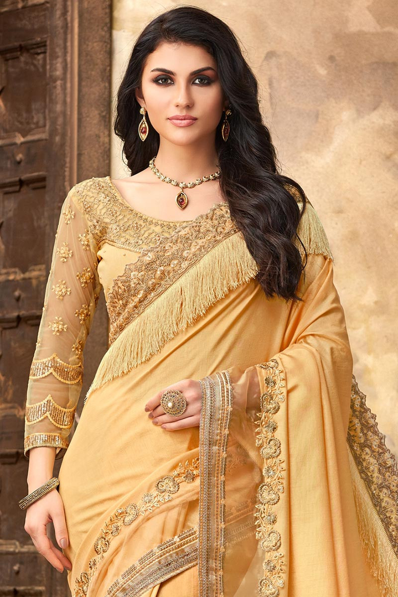 light yellow casual wear georgette saree