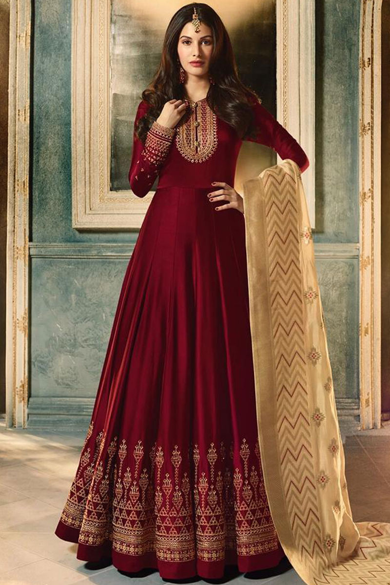 Maroon color anarkali suit Clearance