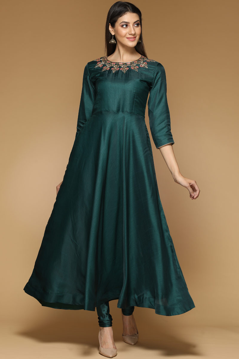 emerald green anarkali dress