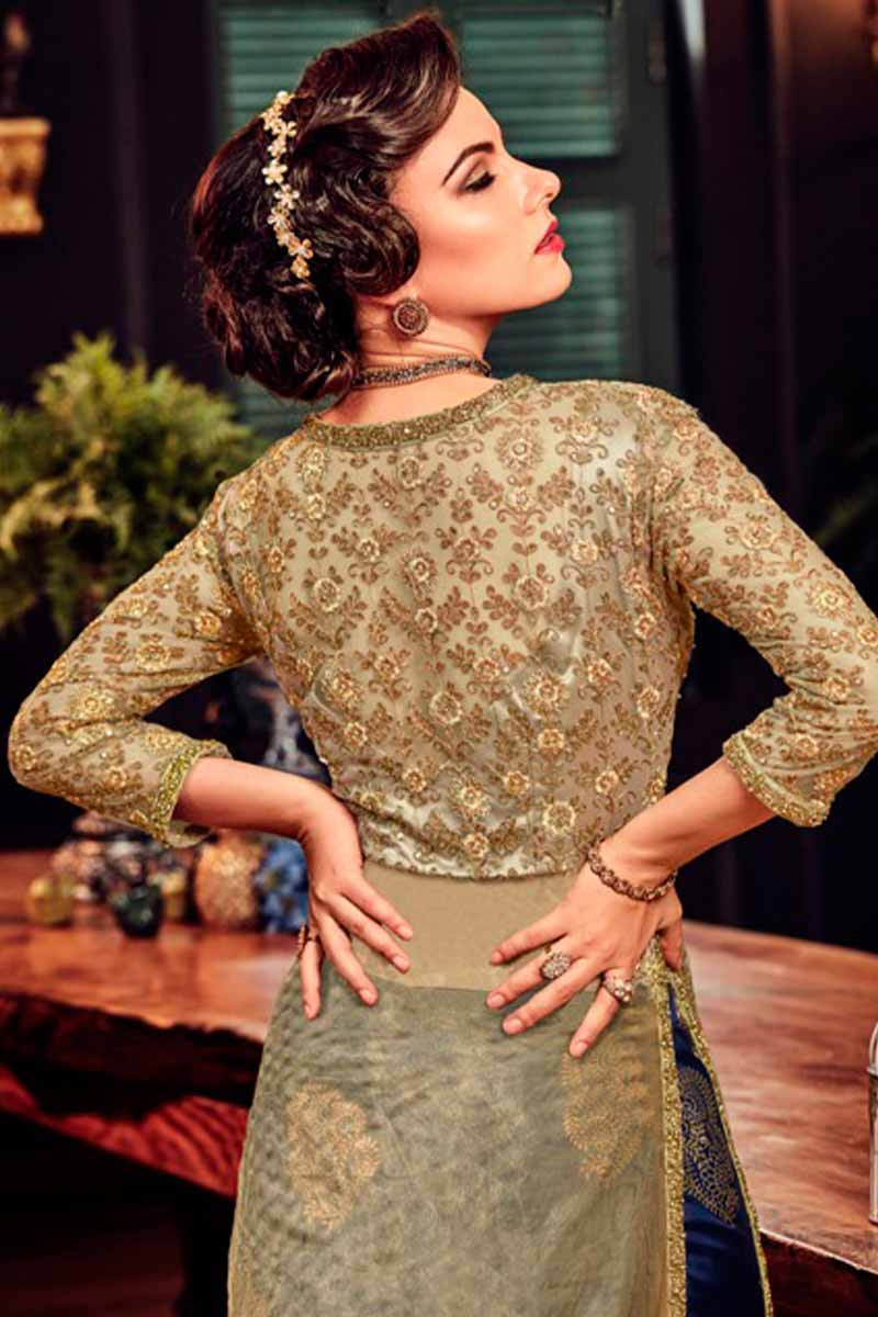 Buy Plazzo Pant Suit In Golden Color With Resham Embroidered LSTV01332