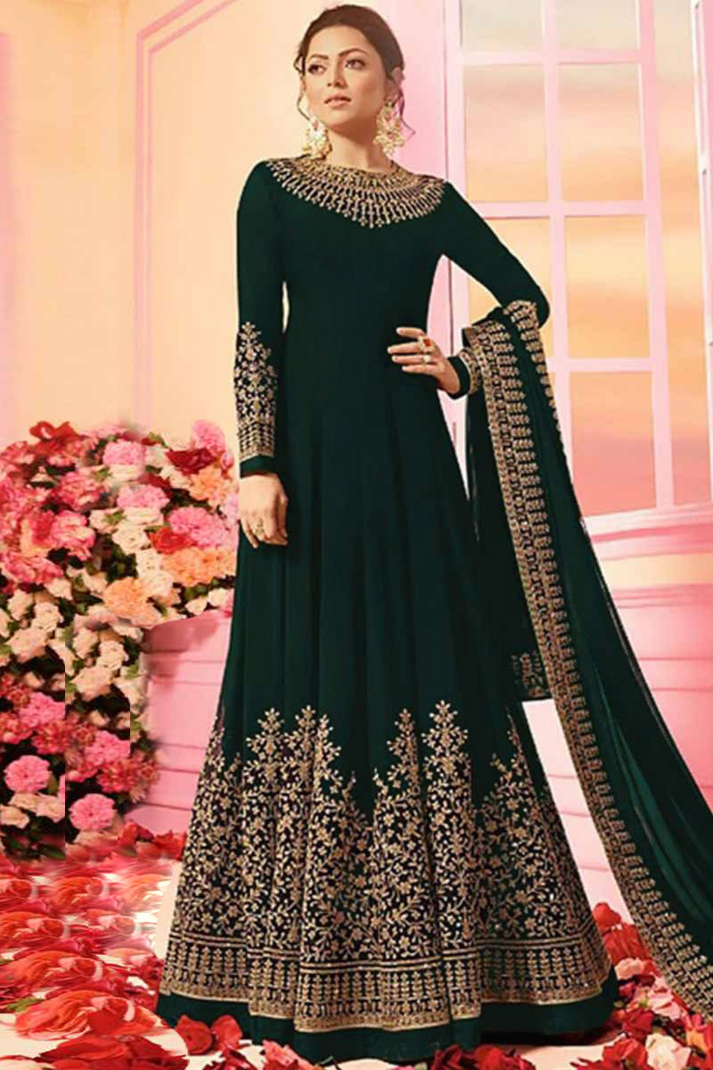 Buy Eid Special Dark Green Georgette Anarkali Suit With Dori Work Online   LSTV01193  Andaaz Fashion