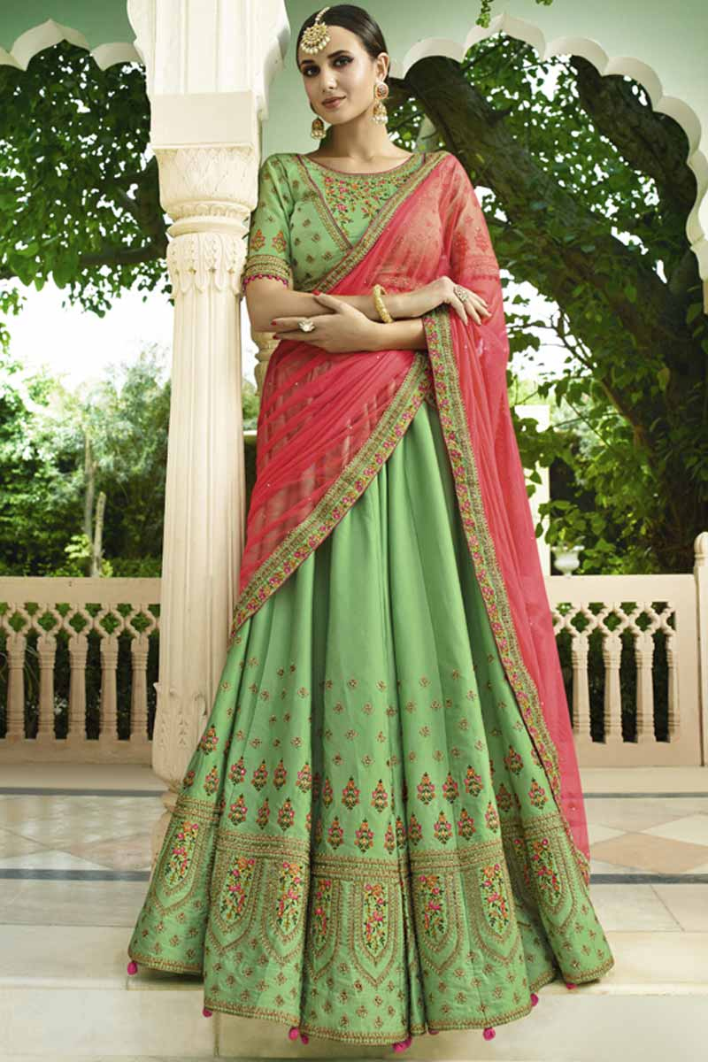 Green silk lehenga Clearance