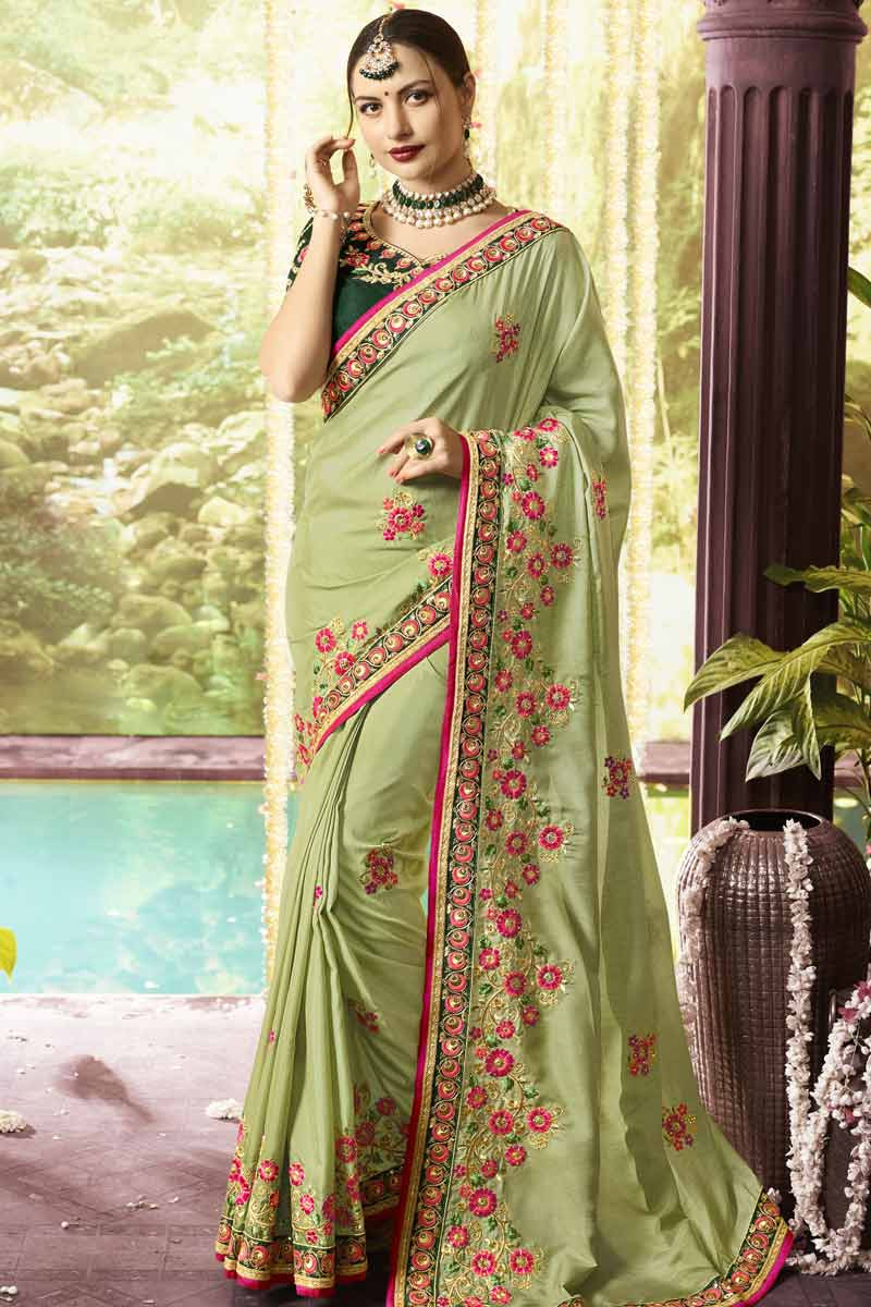 Buy Dola Silk Saree with Dark Green Blouse Online - SARV0460 | Andaaz ...