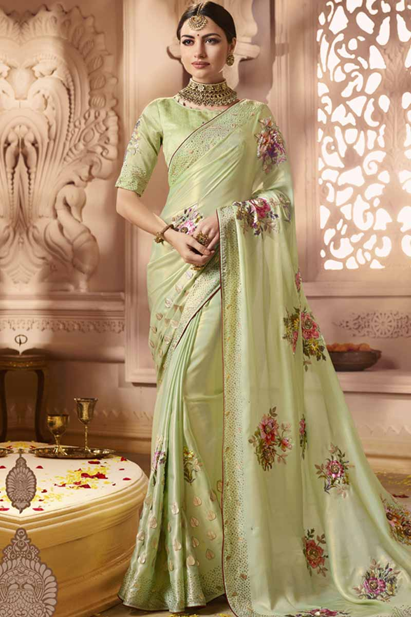 parrot green bridal saree