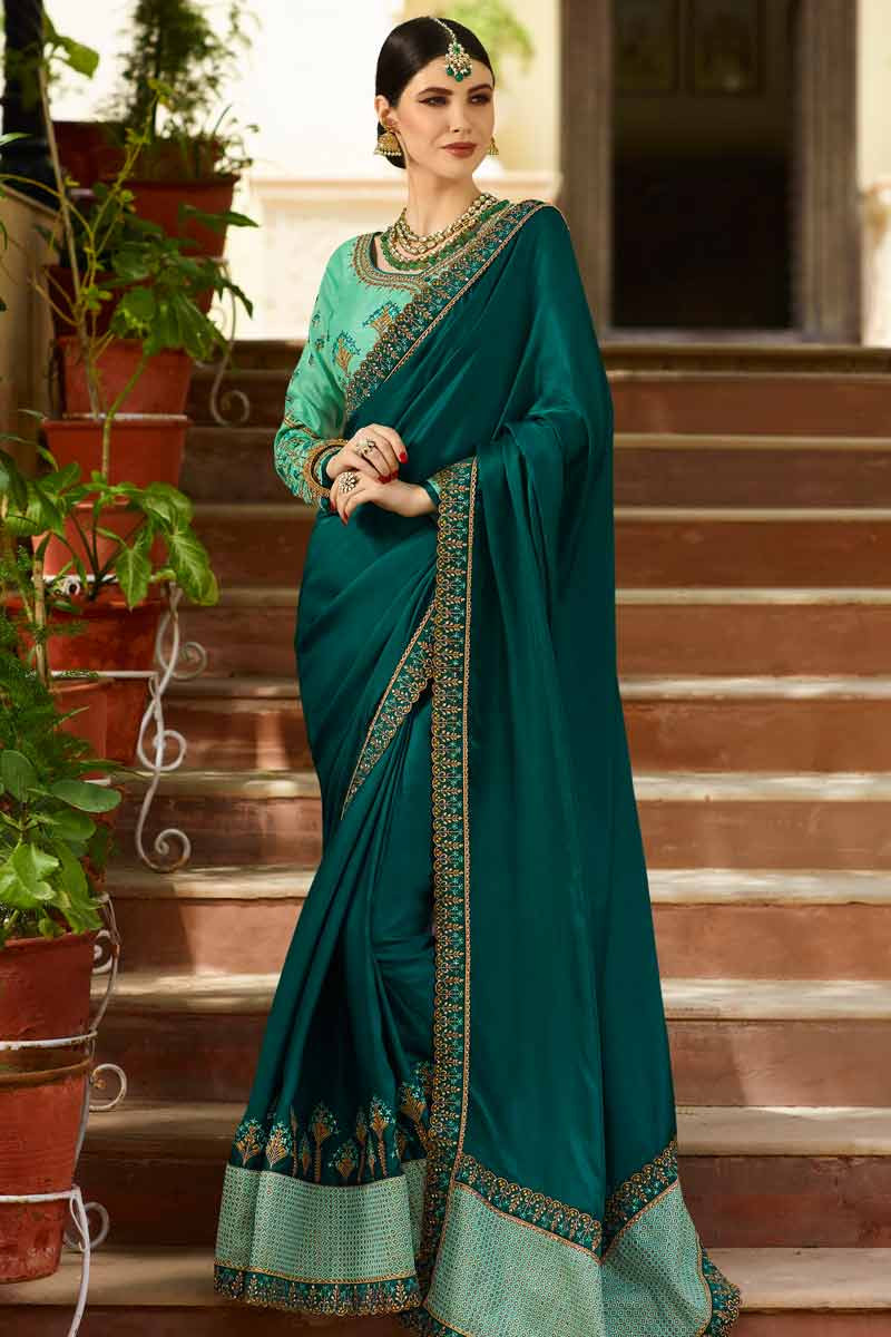 Buy Midnight green Silk Saree With Dupion Blouse Online - SARV0861 ...