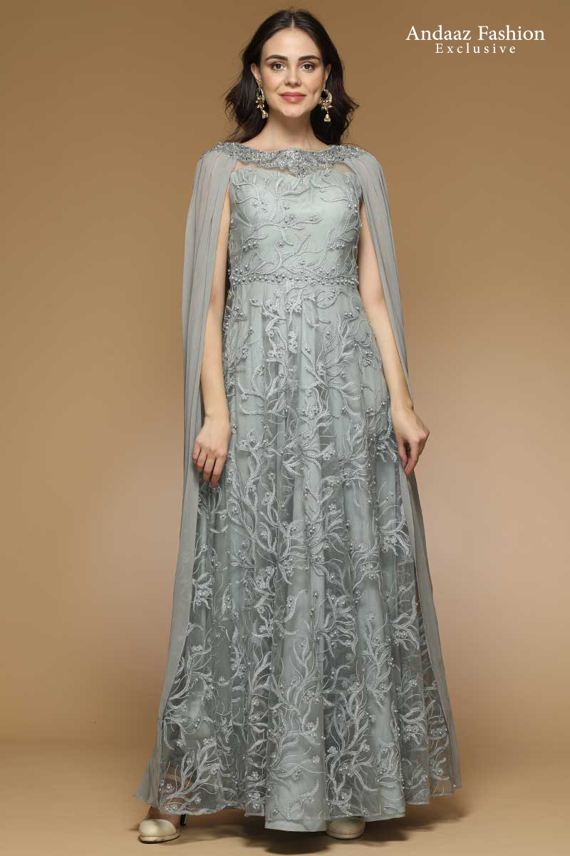 Grey net gown Clearance