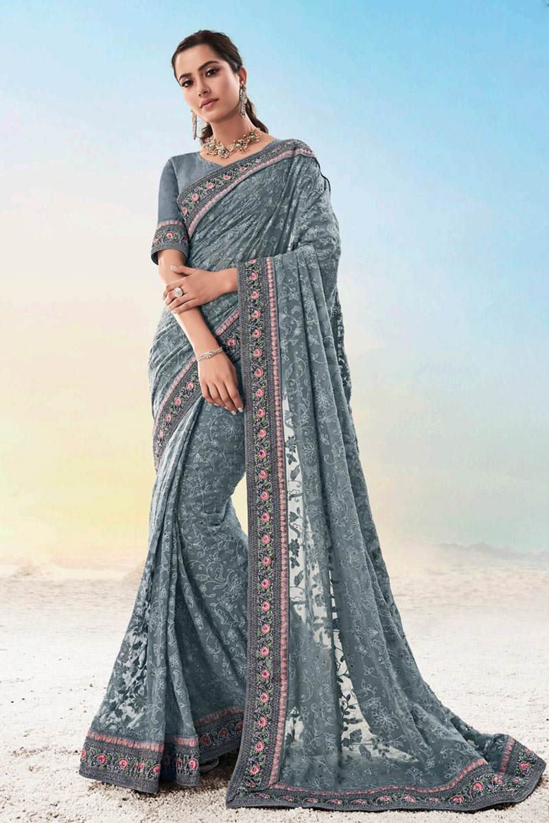 Grey saree party wear clearance