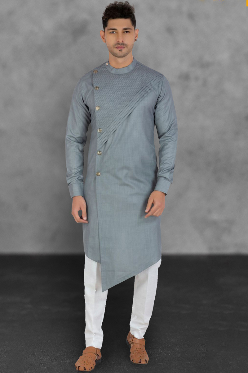 Buy Grey Kurta Pajama For Men For Eid Festival Online - MKPV0540 ...