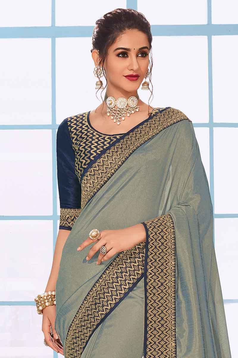 Buy Grey Raw Silk Saree With Banglori Silk Blouse Online - SARV02104 ...