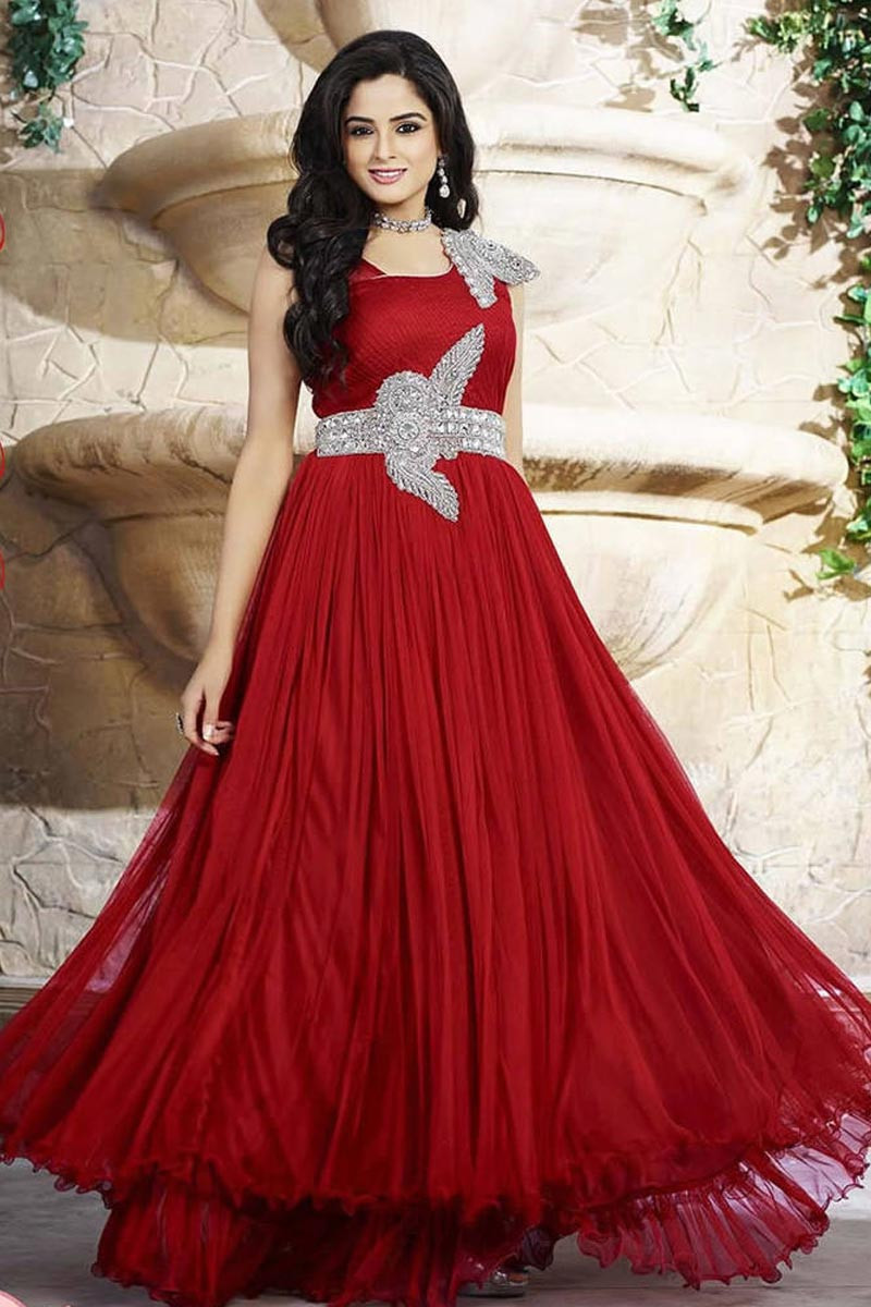 royal red designer gown  Floor length prom dresses Red prom Gowns