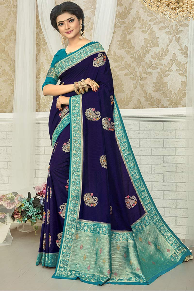 Women Fashion Clothes Indigo Blue Soft Silk Saree|SARV116792