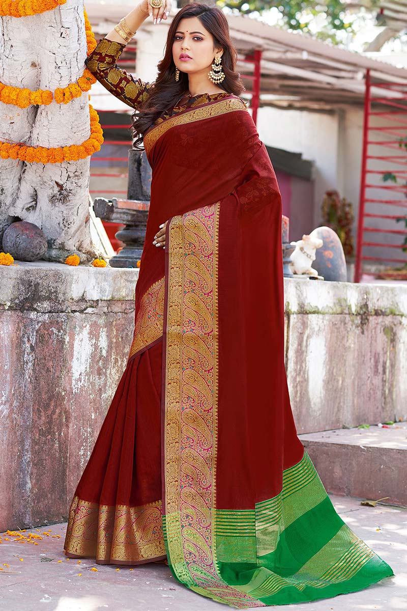 maroon colour wedding saree