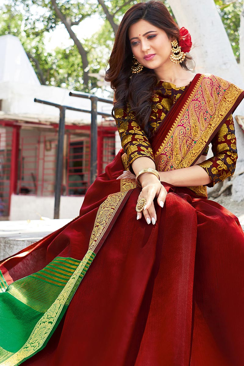 maroon color bridal saree