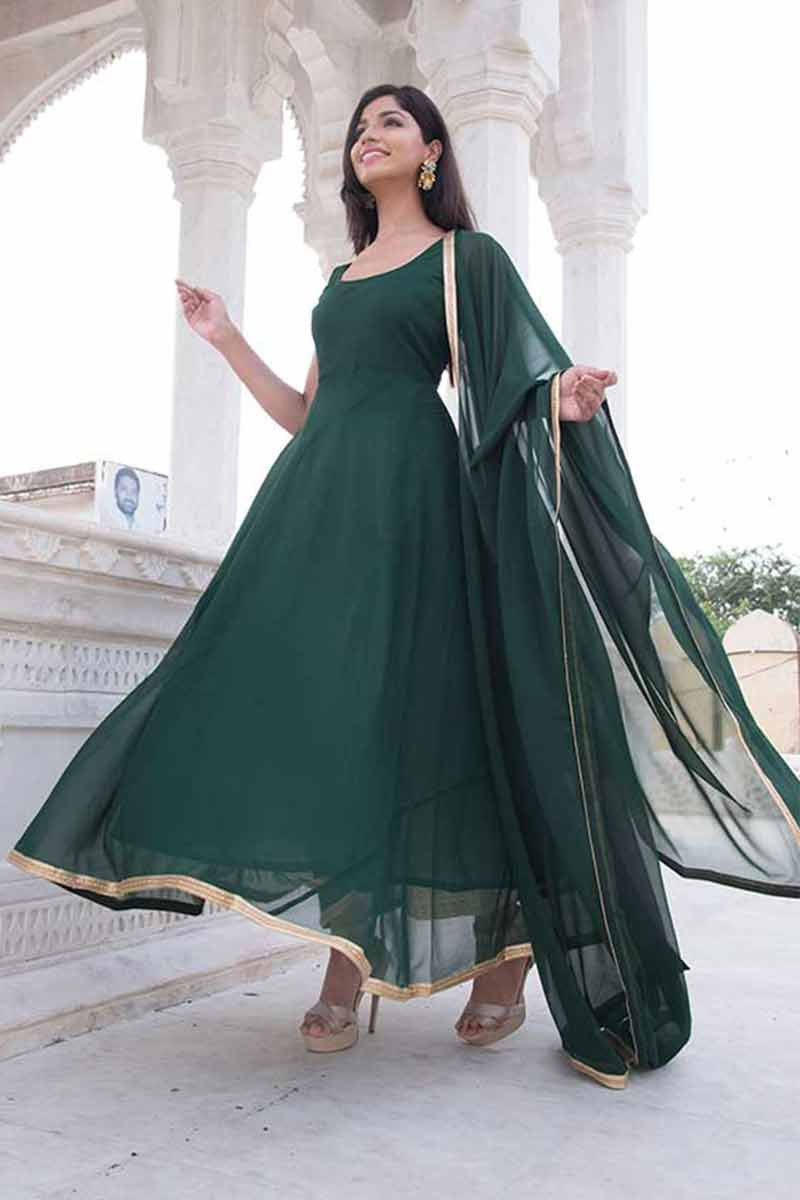 Bottle Green Anarkali Dress Bottle Green Velvet Embroidered Anarkali   Sureena Chowdhri