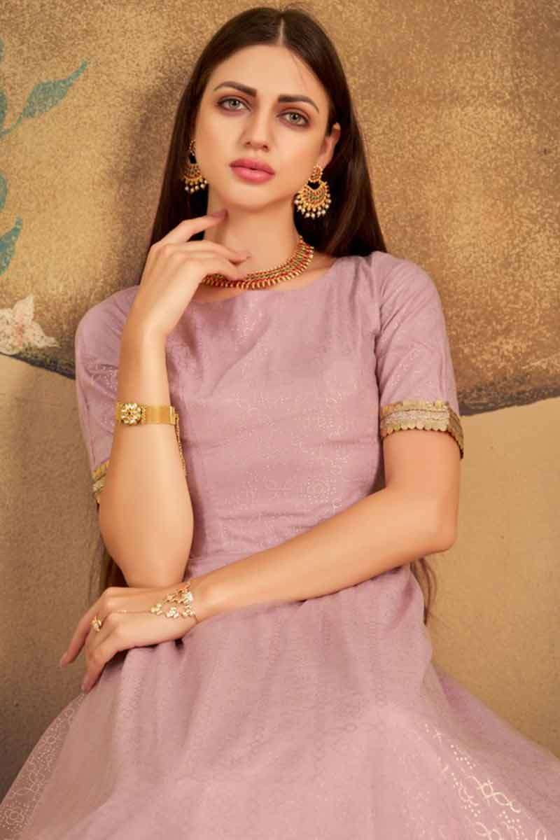 Pink Heavy Butterfly Net Chudidar Anarkali main image 1