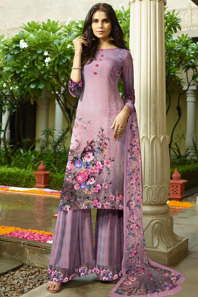 Buy Eid Dress Crepe Lavender Purple Sharara Suit LSTV114477