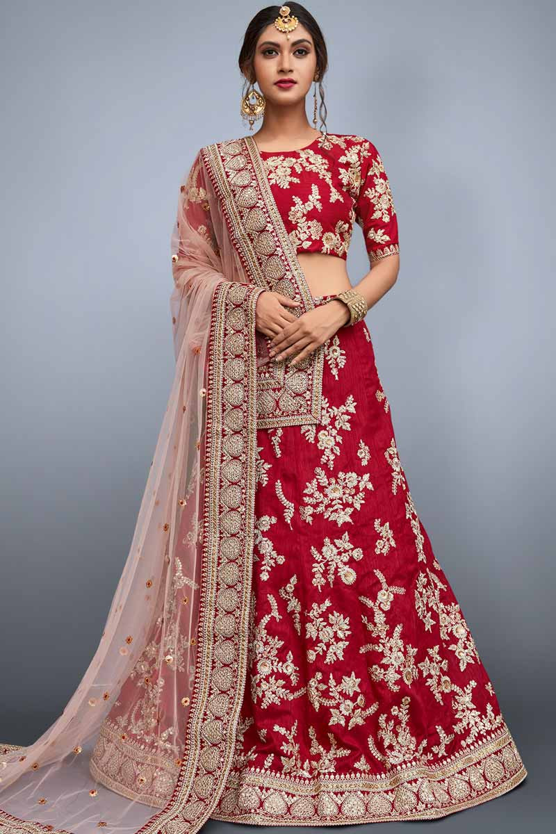 Buy Red Silk Lehenga with Silk Choli Online -Andaaz Fashion