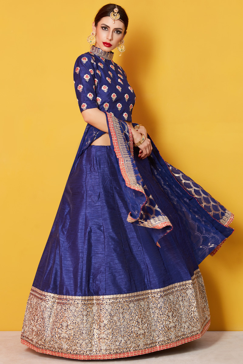 Buy Navy blue Soft net Lehenga with Art silk Choli Online- Andaaz Fashion