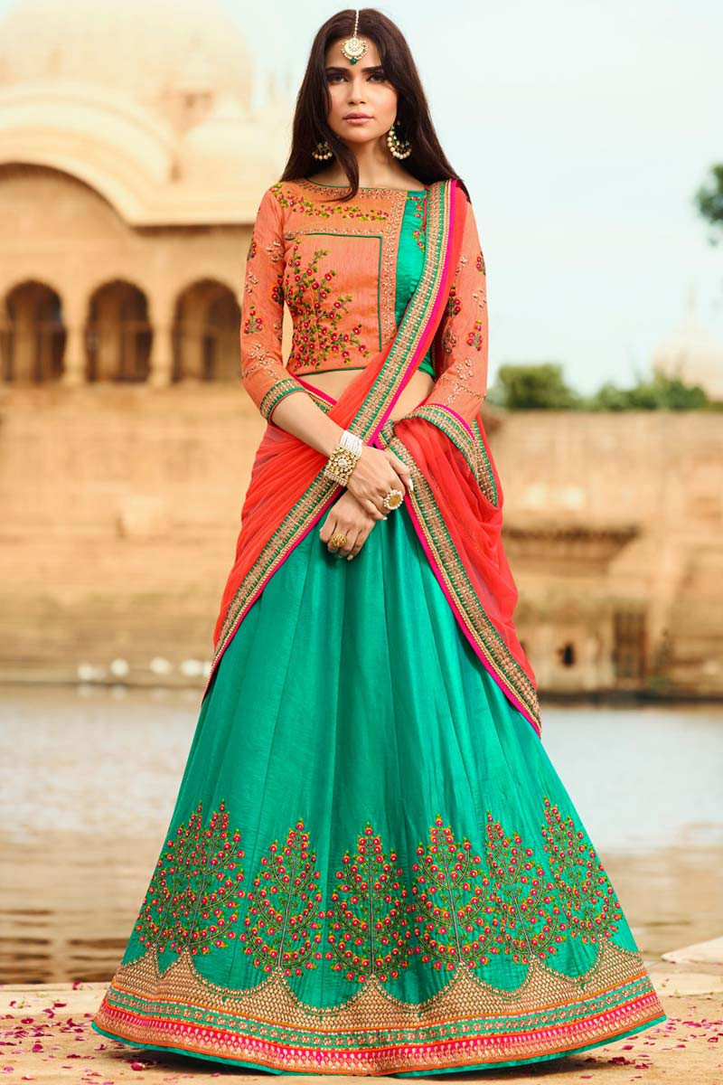 orange green chaniya choli