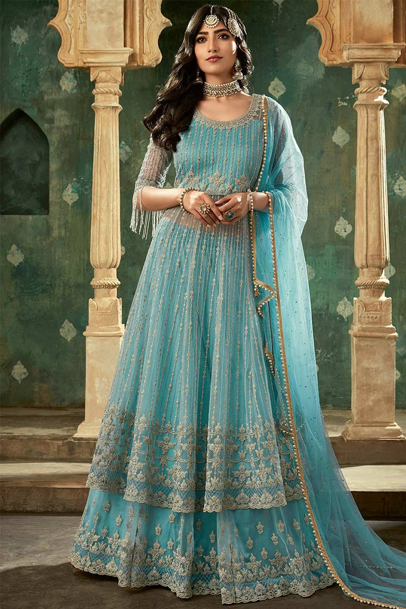 blue beautiful simple lehenga