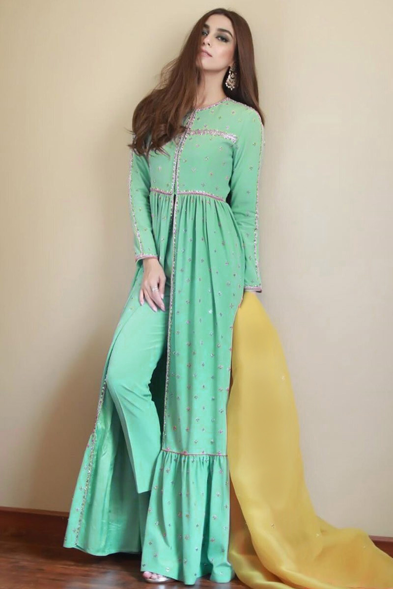 Buy Aqua Green Georgette Anarkali Suit With Sequins Work Online Lstv03971 Andaaz Fashion